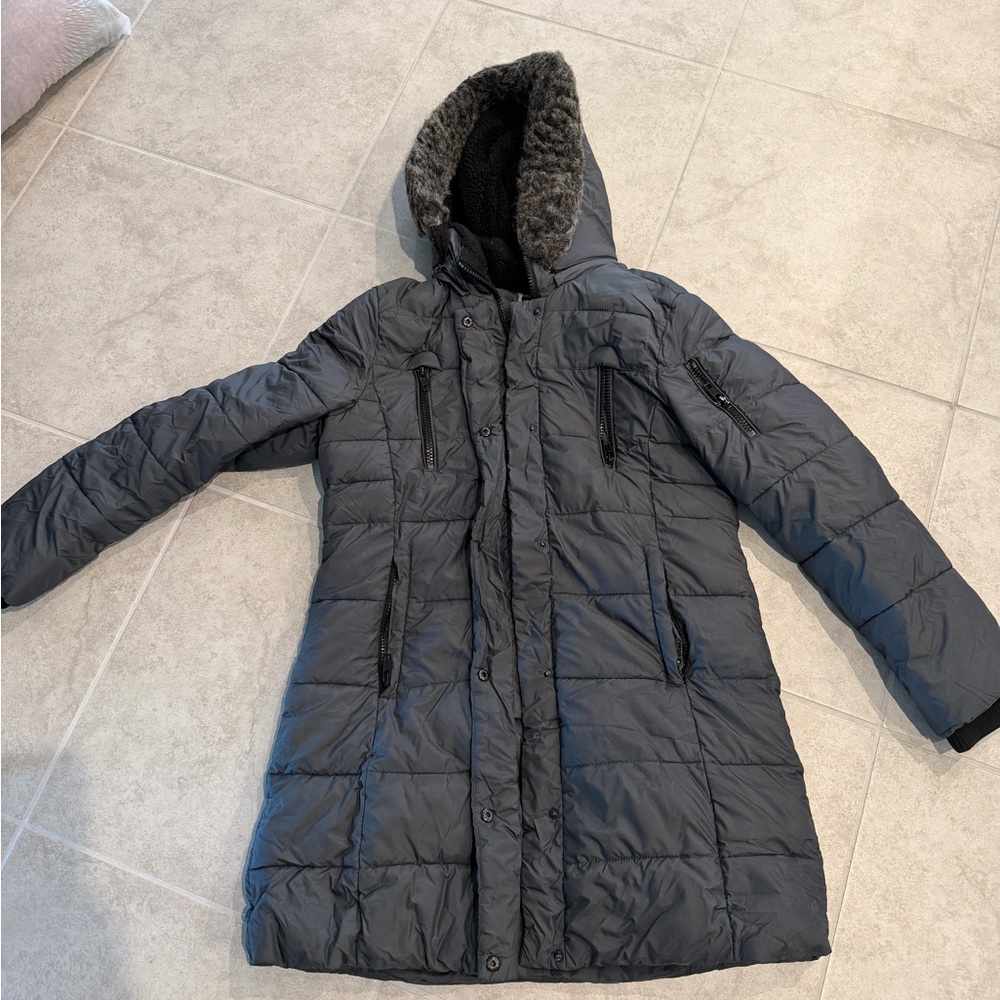 Apt. 9 Charcoal Hooded Puffer Jacket